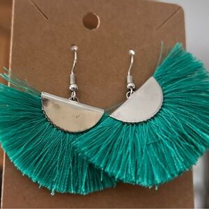 Silver and Green Tassel Earrings
